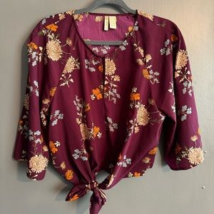 Floral Crop Tie Waist Blouse